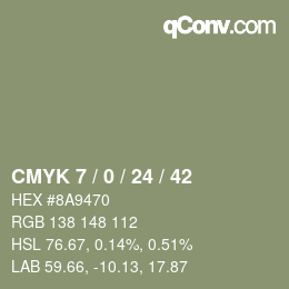 カラーコード: CMYK 7 / 0 / 24 / 42 | qconv.com