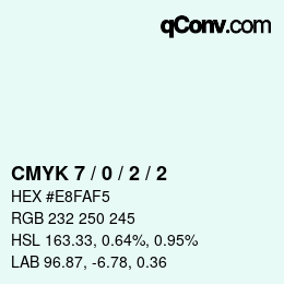 颜色代码: CMYK 7 / 0 / 2 / 2 | qconv.com