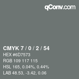 Farbcode: CMYK 7 / 0 / 2 / 54 | qconv.com