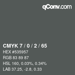 Color code: CMYK 7 / 0 / 2 / 65 | qconv.com