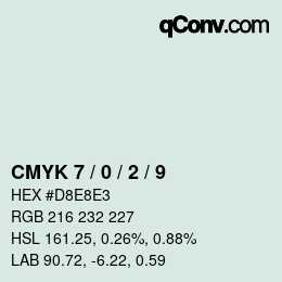 Farbcode: CMYK 7 / 0 / 2 / 9 | qconv.com