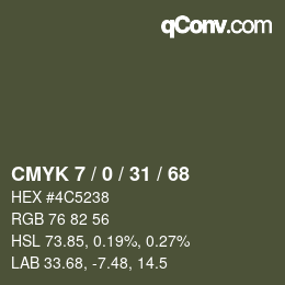 カラーコード: CMYK 7 / 0 / 31 / 68 | qconv.com