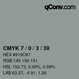 颜色代码: CMYK 7 / 0 / 3 / 39 | qconv.com