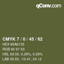 カラーコード: CMYK 7 / 0 / 45 / 62 | qconv.com