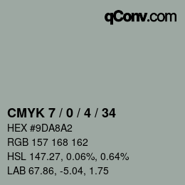カラーコード: CMYK 7 / 0 / 4 / 34 | qconv.com