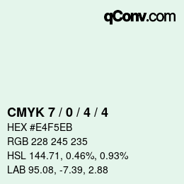 カラーコード: CMYK 7 / 0 / 4 / 4 | qconv.com
