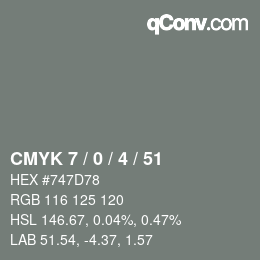 カラーコード: CMYK 7 / 0 / 4 / 51 | qconv.com