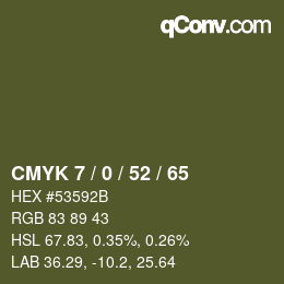 Farbcode: CMYK 7 / 0 / 52 / 65 | qconv.com
