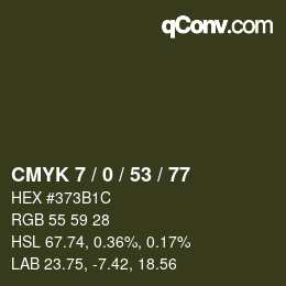 Code couleur: CMYK 7 / 0 / 53 / 77 | qconv.com