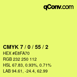 カラーコード: CMYK 7 / 0 / 55 / 2 | qconv.com