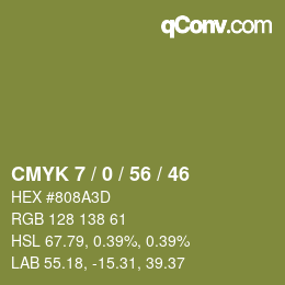 Farbcode: CMYK 7 / 0 / 56 / 46 | qconv.com