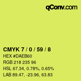 Code couleur: CMYK 7 / 0 / 59 / 8 | qconv.com