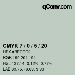 カラーコード: CMYK 7 / 0 / 5 / 20 | qconv.com