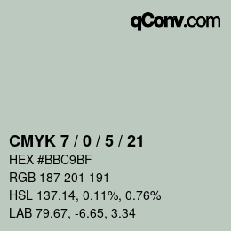 颜色代码: CMYK 7 / 0 / 5 / 21 | qconv.com