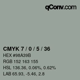 カラーコード: CMYK 7 / 0 / 5 / 36 | qconv.com