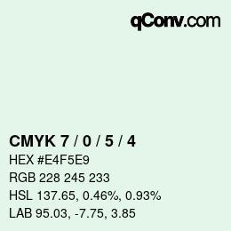 カラーコード: CMYK 7 / 0 / 5 / 4 | qconv.com