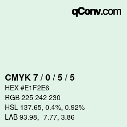 カラーコード: CMYK 7 / 0 / 5 / 5 | qconv.com