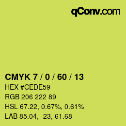 カラーコード: CMYK 7 / 0 / 60 / 13 | qconv.com