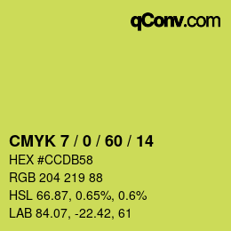 カラーコード: CMYK 7 / 0 / 60 / 14 | qconv.com