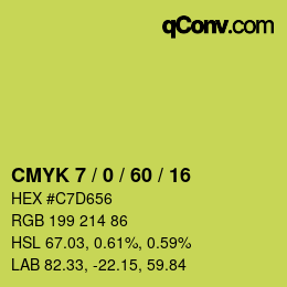 カラーコード: CMYK 7 / 0 / 60 / 16 | qconv.com
