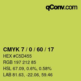 カラーコード: CMYK 7 / 0 / 60 / 17 | qconv.com