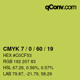 カラーコード: CMYK 7 / 0 / 60 / 19 | qconv.com
