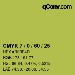 カラーコード: CMYK 7 / 0 / 60 / 25 | qconv.com