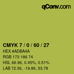 カラーコード: CMYK 7 / 0 / 60 / 27 | qconv.com