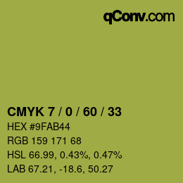 カラーコード: CMYK 7 / 0 / 60 / 33 | qconv.com