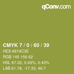 カラーコード: CMYK 7 / 0 / 60 / 39 | qconv.com