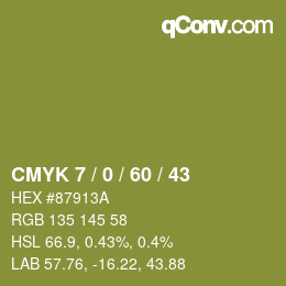 カラーコード: CMYK 7 / 0 / 60 / 43 | qconv.com
