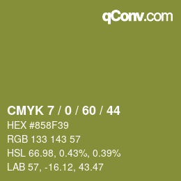 カラーコード: CMYK 7 / 0 / 60 / 44 | qconv.com