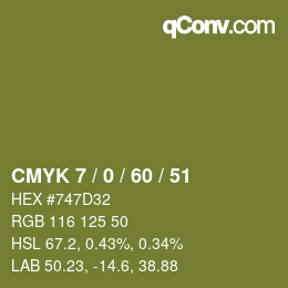 カラーコード: CMYK 7 / 0 / 60 / 51 | qconv.com