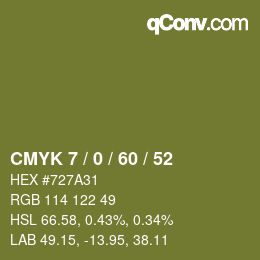 カラーコード: CMYK 7 / 0 / 60 / 52 | qconv.com