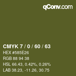 カラーコード: CMYK 7 / 0 / 60 / 63 | qconv.com