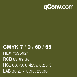 カラーコード: CMYK 7 / 0 / 60 / 65 | qconv.com