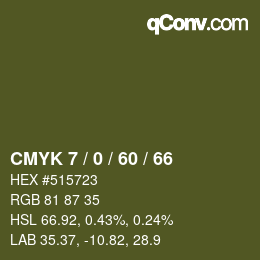 カラーコード: CMYK 7 / 0 / 60 / 66 | qconv.com