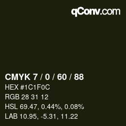 カラーコード: CMYK 7 / 0 / 60 / 88 | qconv.com