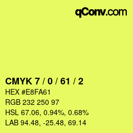 颜色代码: CMYK 7 / 0 / 61 / 2 | qconv.com
