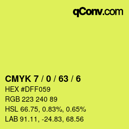 Color code: CMYK 7 / 0 / 63 / 6 | qconv.com