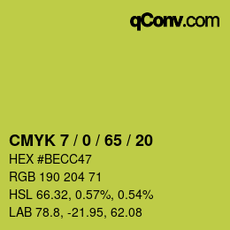 カラーコード: CMYK 7 / 0 / 65 / 20 | qconv.com