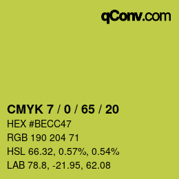 カラーコード: CMYK 7 / 0 / 65 / 20 | qconv.com