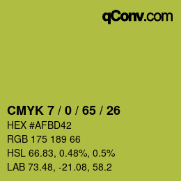 カラーコード: CMYK 7 / 0 / 65 / 26 | qconv.com