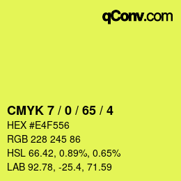カラーコード: CMYK 7 / 0 / 65 / 4 | qconv.com