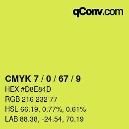 カラーコード: CMYK 7 / 0 / 67 / 9 | qconv.com