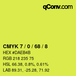 カラーコード: CMYK 7 / 0 / 68 / 8 | qconv.com