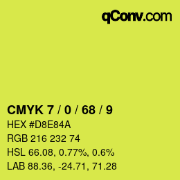 カラーコード: CMYK 7 / 0 / 68 / 9 | qconv.com