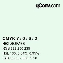 カラーコード: CMYK 7 / 0 / 6 / 2 | qconv.com