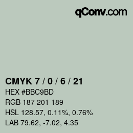 颜色代码: CMYK 7 / 0 / 6 / 21 | qconv.com