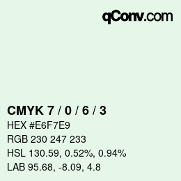 カラーコード: CMYK 7 / 0 / 6 / 3 | qconv.com